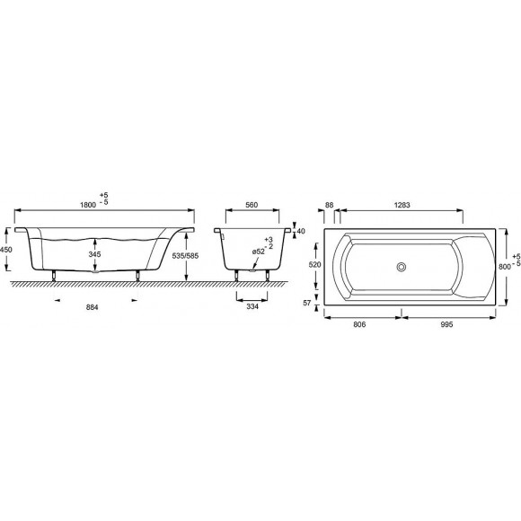 Baignoire Acrylique Ove Blanche, 170 X 70