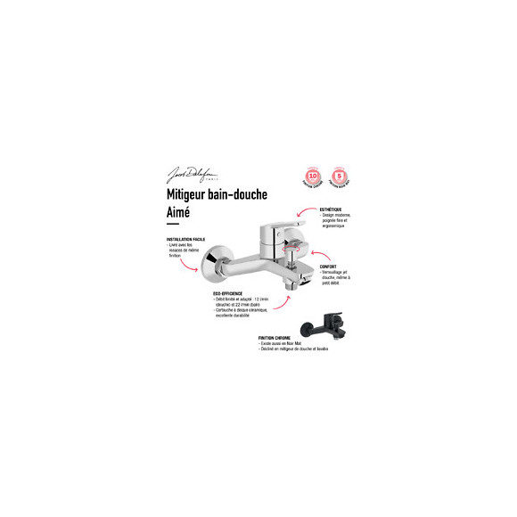 Mitigeur Bain Douche Mural Aimé, Chrome