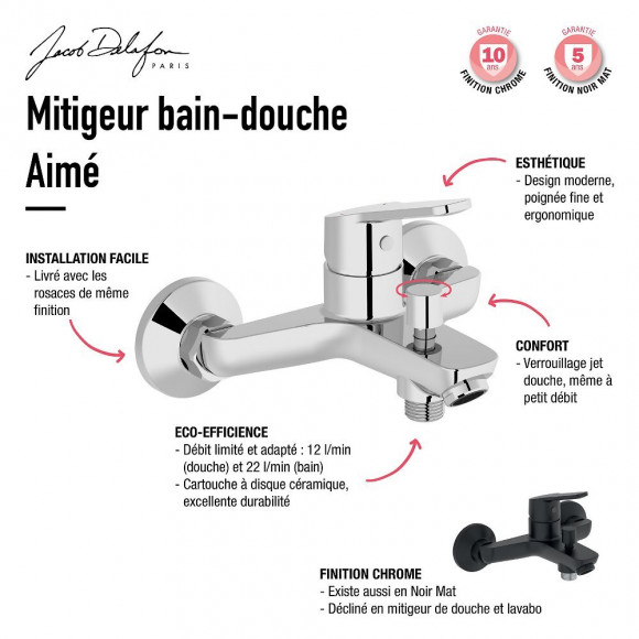Mitigeur Bain Douche Mural Aimé, Chrome