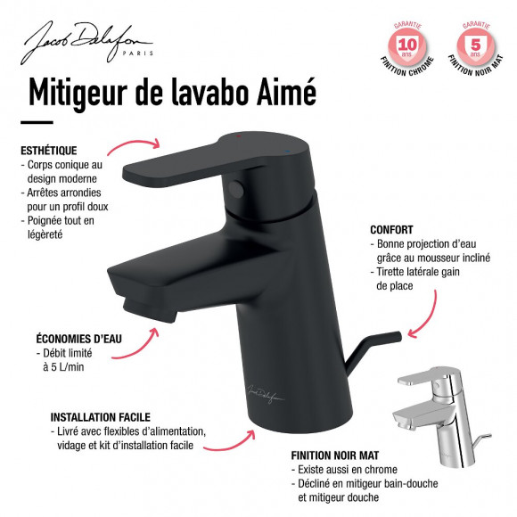 Mitigeur Lavabo Avec Vidage Aimé, Noir