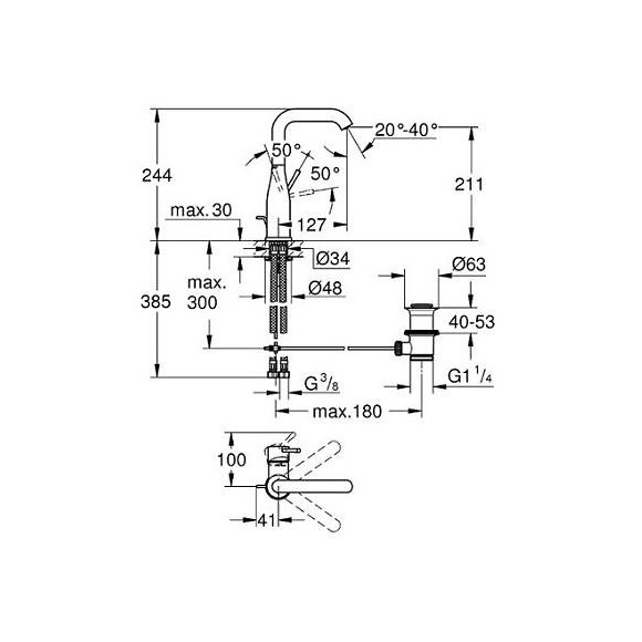Mitigeur Monocommande Lavabo Essence Taille L, Chrome