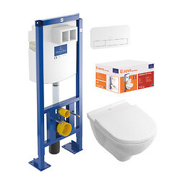 Pack Wc Suspendu Sans Bride O.novo + Abattant + Plaque Blanche + Bâti Villeroy & Boch