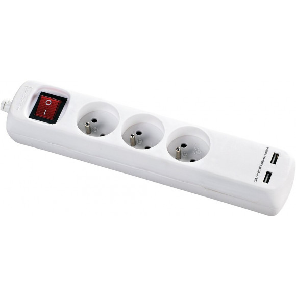 Bloc Multiprise Avec Interrupteur 3 Prises 2p+t Et 2 Prises Usb 5v Dc - Cordon H05vv-f 3g1mm² - 1,4m