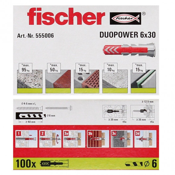 Cheville Duopower Fischer - Taille - 6x30 - Boîte De 100