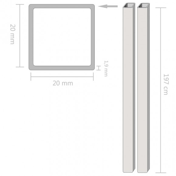 Tube Carré Acier Inoxydable 2 Pcs V2a 2 M 20x20x1,9 Mm - Quincaillerie/consommables De Construction/consommables De Maçonneri