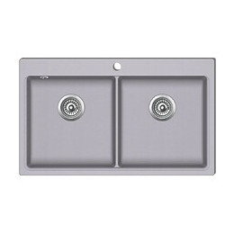 Évier De Cuisine Encastrable À 2 Bacs En Granite Blanc Gris - Gris