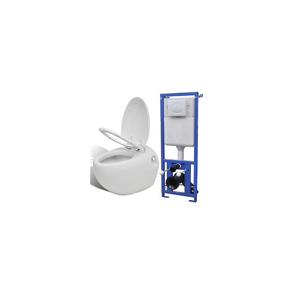 Toilette Murale Avec Réservoir Caché Design D'œuf Blanc - Blanc