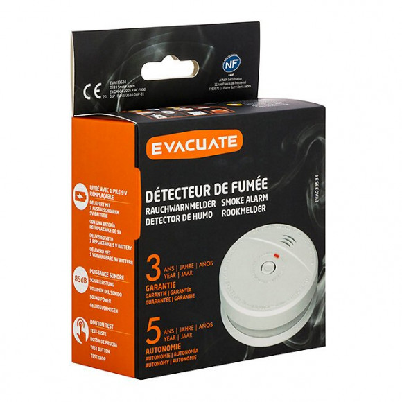 Evacuate-détecteur De Fumée Nf Autonomie 5 Ans