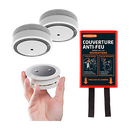 Evacuate-pack 2 Détecteurs De Fumée + 2 Supports Aimantés + 1 Couverture Anti-feu