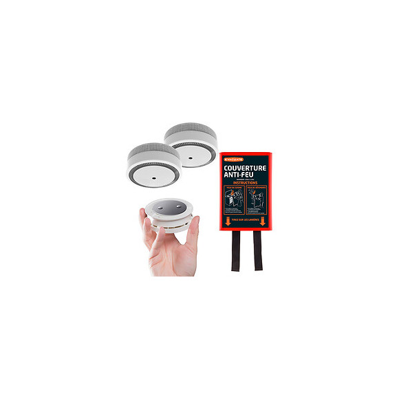 Evacuate-pack 2 Détecteurs De Fumée + 2 Supports Aimantés + 1 Couverture Anti-feu