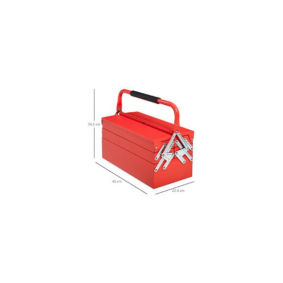 Boite À Outils Métallique - Coffret À Outils - Caisse À Outils 3 Niveaux 5 Plateaux Rétractables - Tôle Acier Rouge