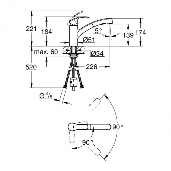 Mitigeur Evier Bec Bas Eurosmart Avec Douchette Extractible