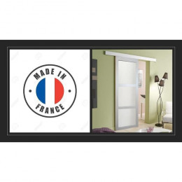 Porte Coulissante 3 Vitrages Blanc Largeur 83 + Rail Alu