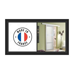 Porte Coulissante 3 Vitrages Blanc Largeur 83 + Rail Alu