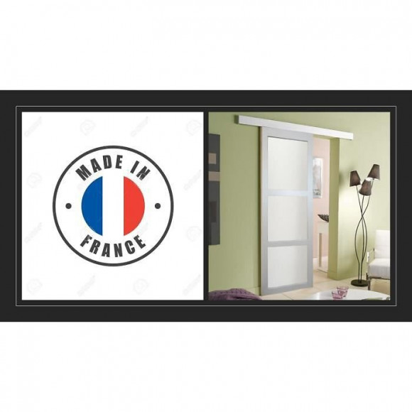 Porte Coulissante 3 Vitrages Blanc Largeur 73 + Rail Alu