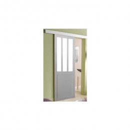 Porte Coulissante Atelier En Enrobe Blanc Largeur 93 + Rail Alu + 2 Coquilles Posees