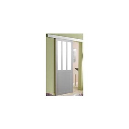 Porte Coulissante Atelier En Enrobe Blanc Largeur 83 + Rail Alu + 2 Coquilles Posees