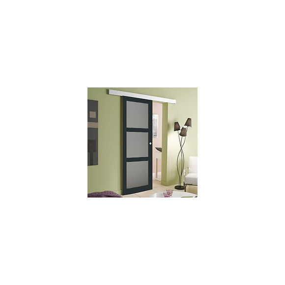 Porte Coulissante En Enrobe Gris Anthracite Modele 'blakeria' Largeur 83 + Rail Alu + Coq