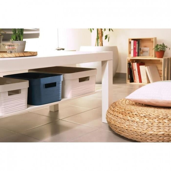 Eda Plastique Boite De Rangement - 6 L - Decor Stone - Dimensions : 29,2 X 18,8 X 13,2 Cm - Blanc Ceruse