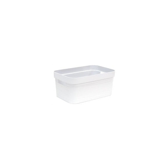 Eda Plastique Boite De Rangement - 6 L - Decor Stone - Dimensions : 29,2 X 18,8 X 13,2 Cm - Blanc Ceruse