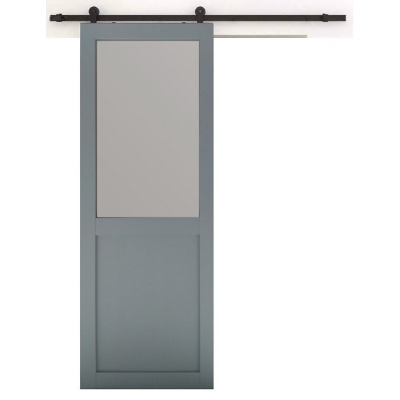 Porte Coulissante Modele Athena Style Atelier En Enrobe Gris Clair Largeur 73 + Rail En Acier Noir + 2 Coquilles Posees