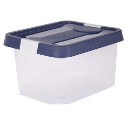 Eda Plastique Boite De Rangement Clippy 30 L - Naturel Avec Couvercle Bleu Et Poignees Blanc Ceruse - 45,3 X 37,4 X 26,4 Cm