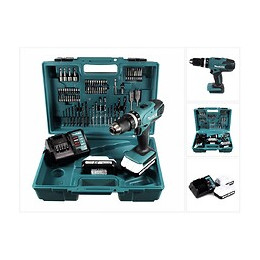 Makita Hp 457 Dwe Perceuse-visseuse À Percussion Sans Fil 18 V G-serie + 2x Batteries 1,5 Ah + Chargeur + 74 Pièces D'accesso