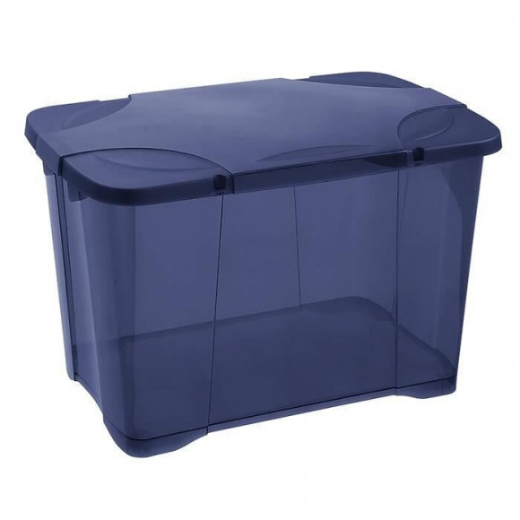 Eda Plastique Boite De Rangement Clipbox 60 L Avec Roulette - Bleu Couvercle Avec Charniere - 60 X 40 X 40,7 Cm