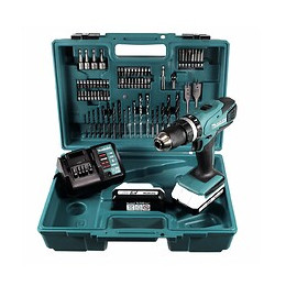 Makita Hp 457 Dwe Perceuse-visseuse À Percussion Sans Fil 18 V G-serie + 2x Batteries 1,5 Ah + Chargeur + 74 Pièces D'accesso