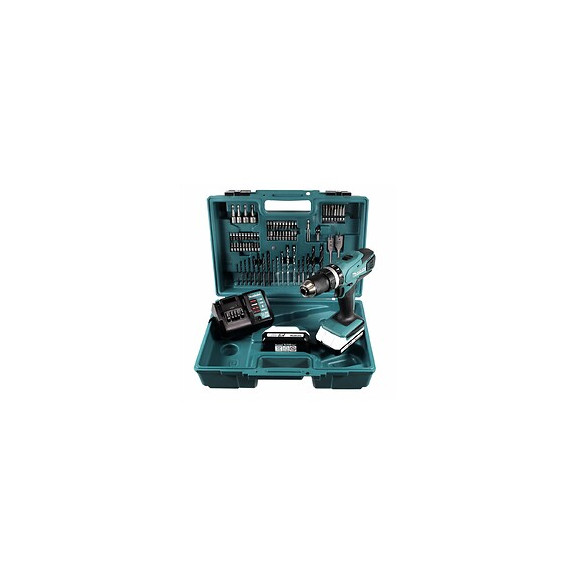 Makita Hp 457 Dwe Perceuse-visseuse À Percussion Sans Fil 18 V G-serie + 2x Batteries 1,5 Ah + Chargeur + 74 Pièces D'accesso