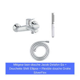 Mitigeur Bain-douche Eo + Douchette Shift Ellipse + Flexible Douche Grohe Silverflex