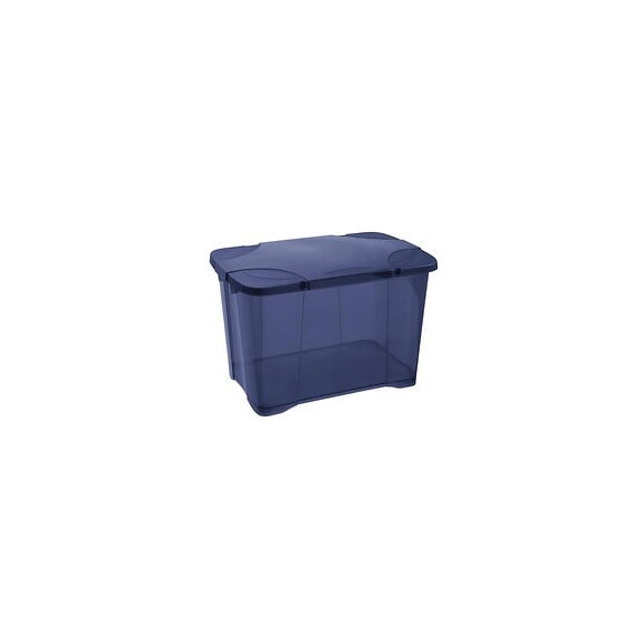 Eda Plastique Boite De Rangement Clipbox 60 L Avec Roulette - Bleu Couvercle Avec Charniere - 60 X 40 X 40,7 Cm