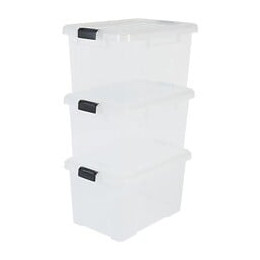 Iris Ohyama Lot De 3 Boites De Rangement Avec Fermeture Clic - Power Box - Sk-450 - Transparent - 50 L - 59 X 38,5 X 31,8 Cm