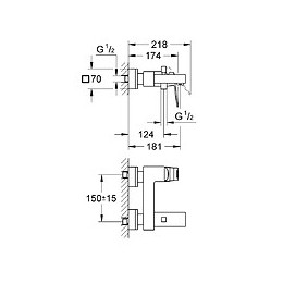 Pack Mitigeur Bain Douche Mécanique Mural 2 Trous Eurocube Chrome Complet