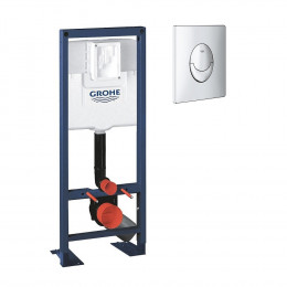 Bati Support Wc Largeur Réduite Avec Plaque De Commande Grohe, Plaque Commande Skate Air, Vertical , Chrome