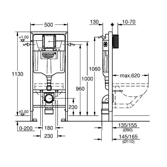 Bati Support Rapid Sl + Plaque De Commande Skate Air, Plaque Chromee