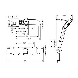 Hansgrohe Pack Mitigeur Bain Douche Thermostatique Mural 2 Trous 1001 Chrome Complet