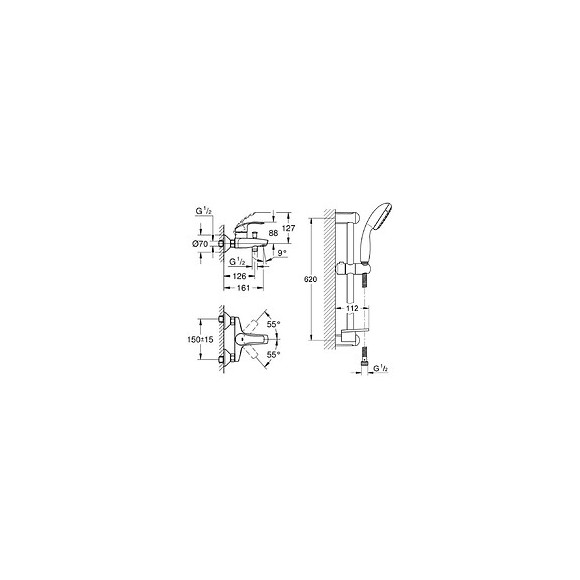 Mitigeur Eurosmart Avec Douchette + Barre De Douche + Porte Savon Tempesta
