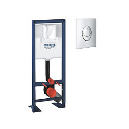 Bati Support Wc Largeur Réduite Avec Plaque De Commande Grohe, Plaque Commande Skate Air, Vertical , Chrome