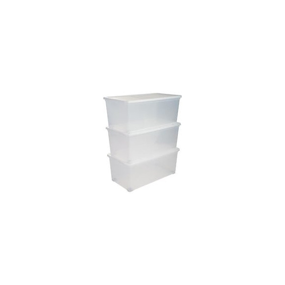 Iris Ohyama Set De 3 Boites De Rangement Avec Couvercle Sur Roulettes Ncbr-70 - 3x 70 L - L71.5 X L39 X H30.5 Cm - Transparent