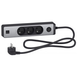 Bloc Multiprises 3 Prises 2p+t Et 2 Usb (câble 1,5m) Noir Et Aluminium - Schneider