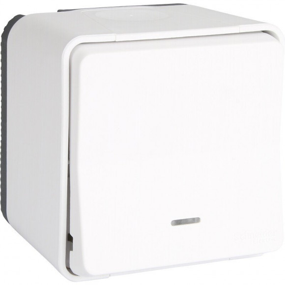 Bouton Poussoir Blanc Avec Voyant En Saillie Étanche Mureva