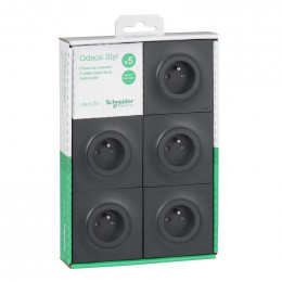 Lot De 5 Prises 2p+t (avec Plaque) Odace - Anthracite