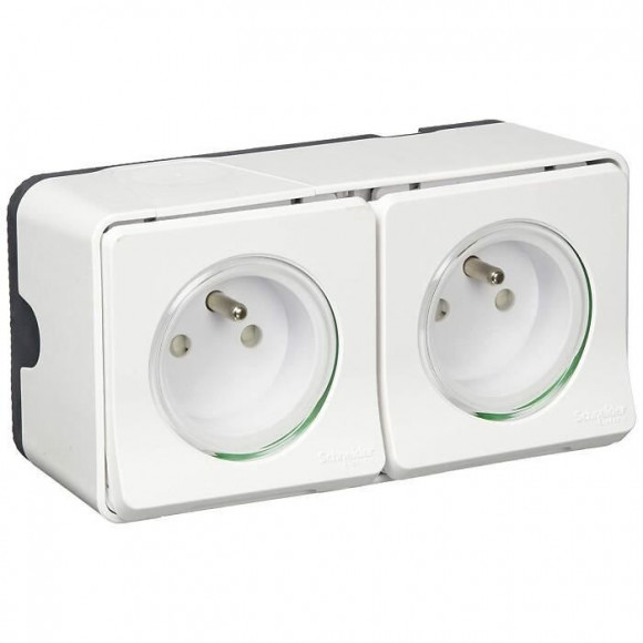 Double Prise De Courant Blanche En Saillie Étanche Mureva