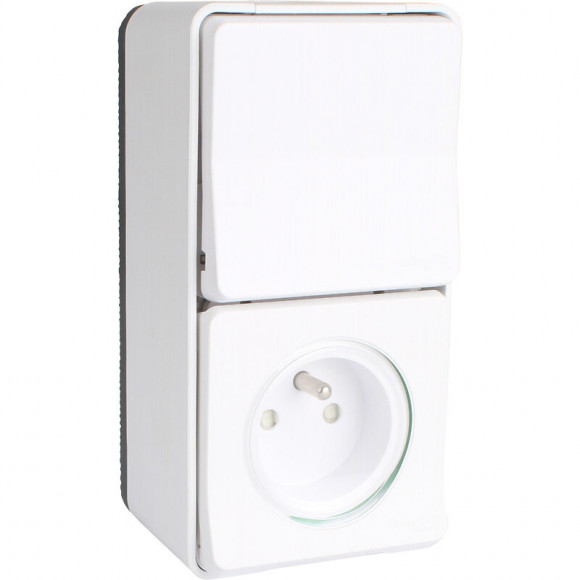 Mixte Prise De Courant + Interrupteur Blanc En Saillie Étanche Mureva