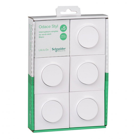 Lot De 5 Prises 2p+t (avec Plaque) Odace - Blanc