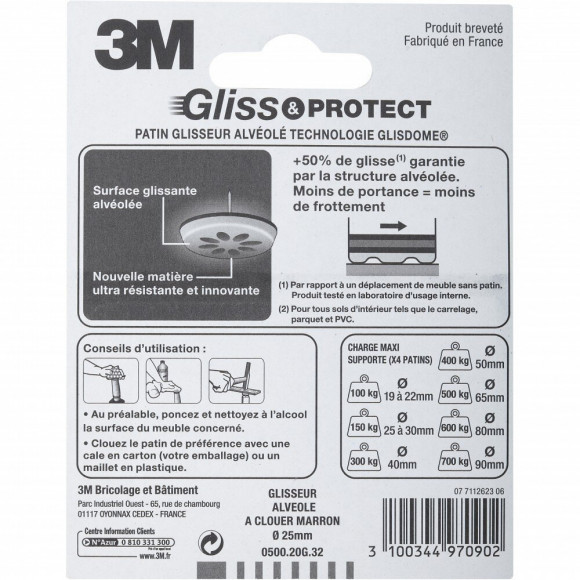 Lot De 4 Patins En Plastique 3m