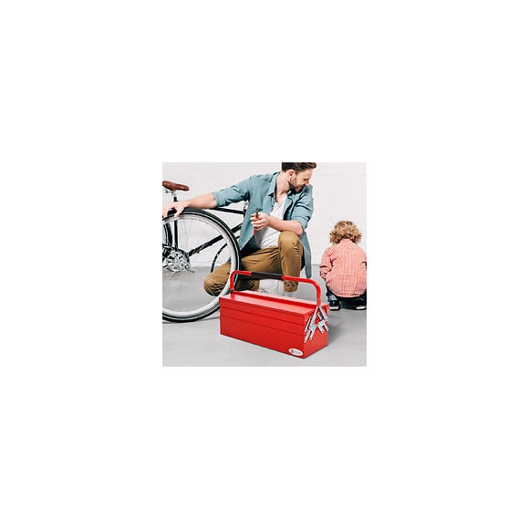 Boite À Outils Métallique - Coffret À Outils - Caisse À Outils 3 Niveaux 5 Plateaux Rétractables - Tôle Acier Rouge