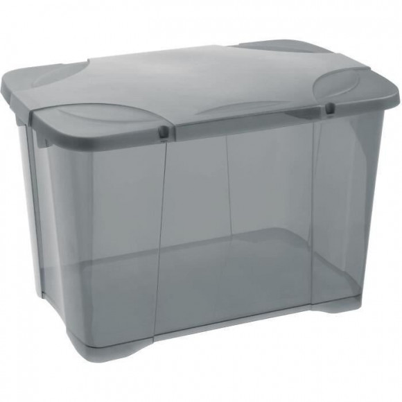 Eda Plastique Coffre De Rangement Avec Couvercle A Charniere Clipbox 60 L - 60 X 40 X 40 Cm - Gris Acidule