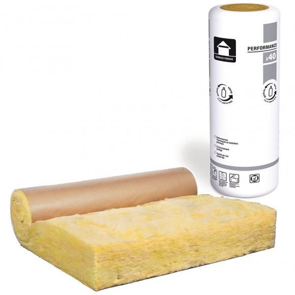 Rouleau laine de verre Combles kraft 10x1.2m épaisseur 100mm R 2.5